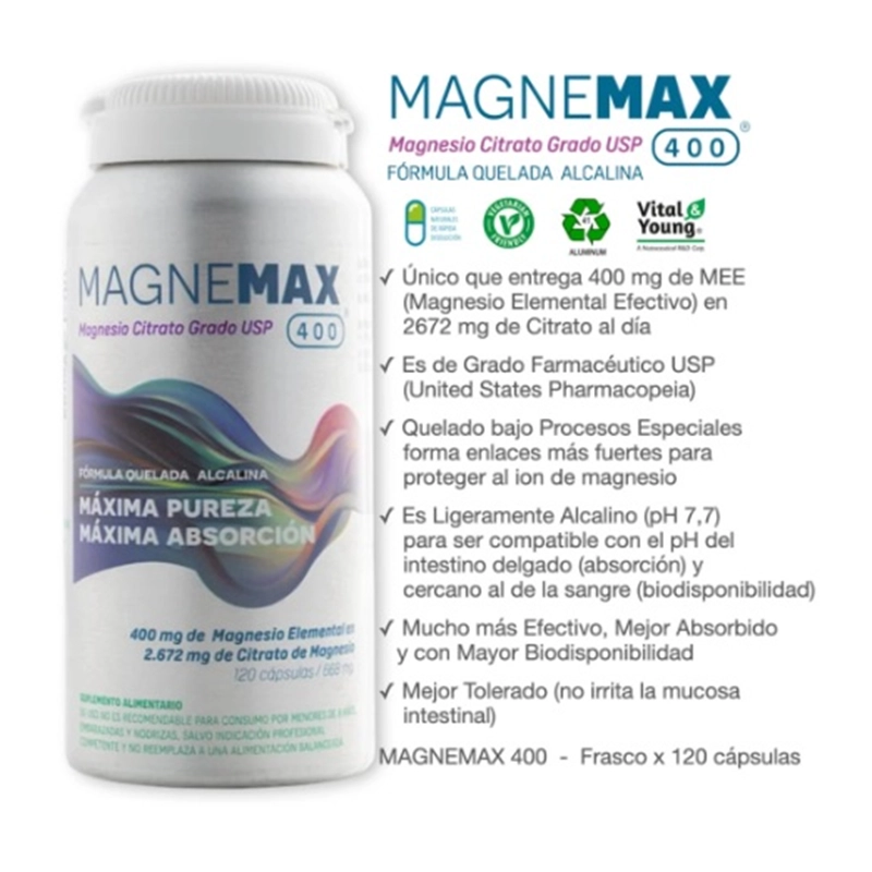 MAGNEMAX 400 - CITRATO DE MAGNESIO QUELADO - 120 CAPS. - 2