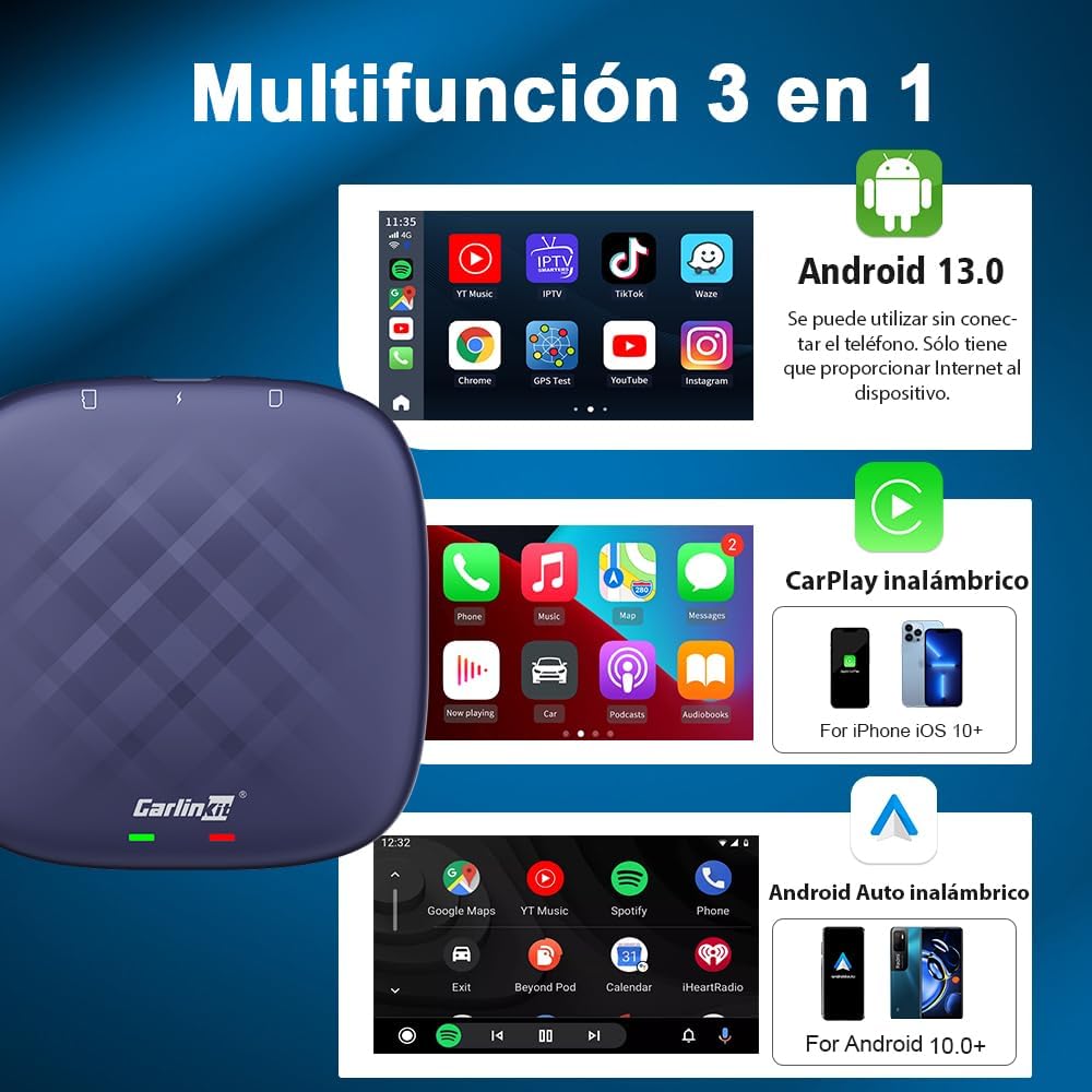 CARLINKIT ADAPTADOR ANDROID 13 CARPLAY ANDROID AUTO 8+128GB - 5