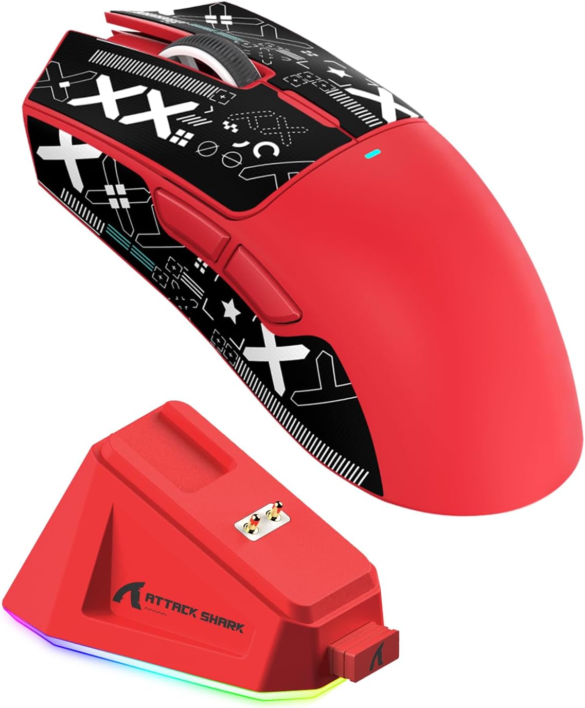RATÓN GAMER X11 ATTACK SHARK 22000 DPI PAW3311 DOCK EN COLOR ROJO - 1