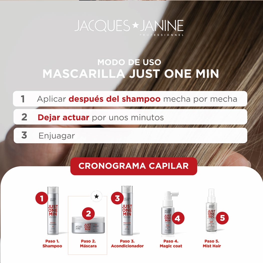 Mascarilla Intensiva Brillo y Suavidad Capilar Just One Minute Jacques Janine 80g - 4