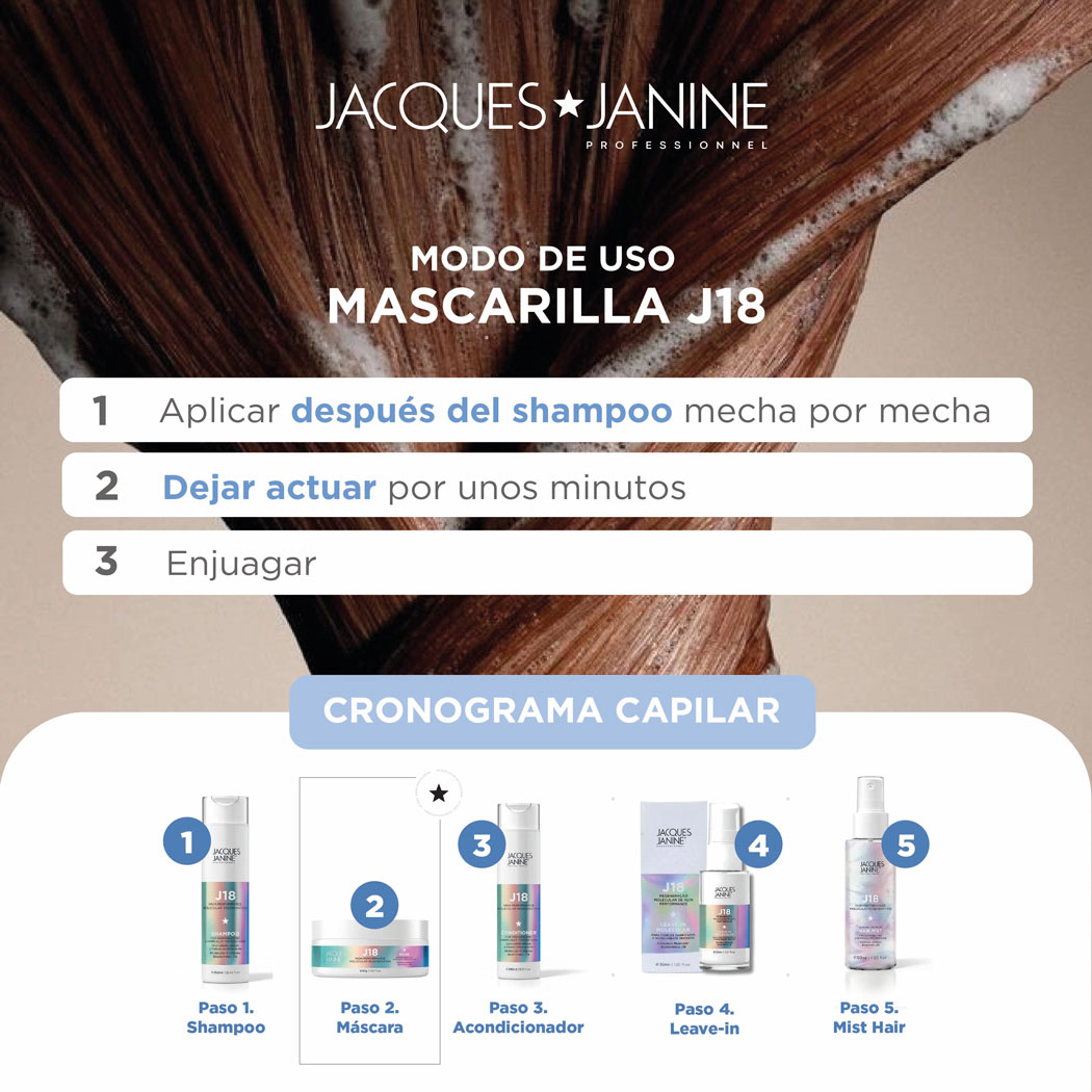 MASCARILLA INTENSIVA PARA CABELLO DAÑADO REGENERACIÓN MOLECULAR J18 JACQUES JANINE 80G - 4