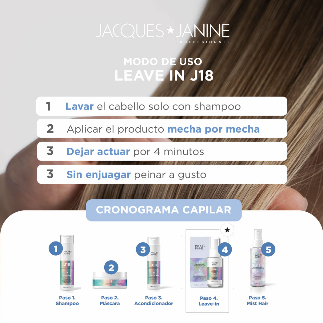TRATAMIENTO CAPILAR SIN ENJUAGUE J18 RESTAURACIÓN Y PROTECCIÓN 30ML JACQUES JANINE - 4