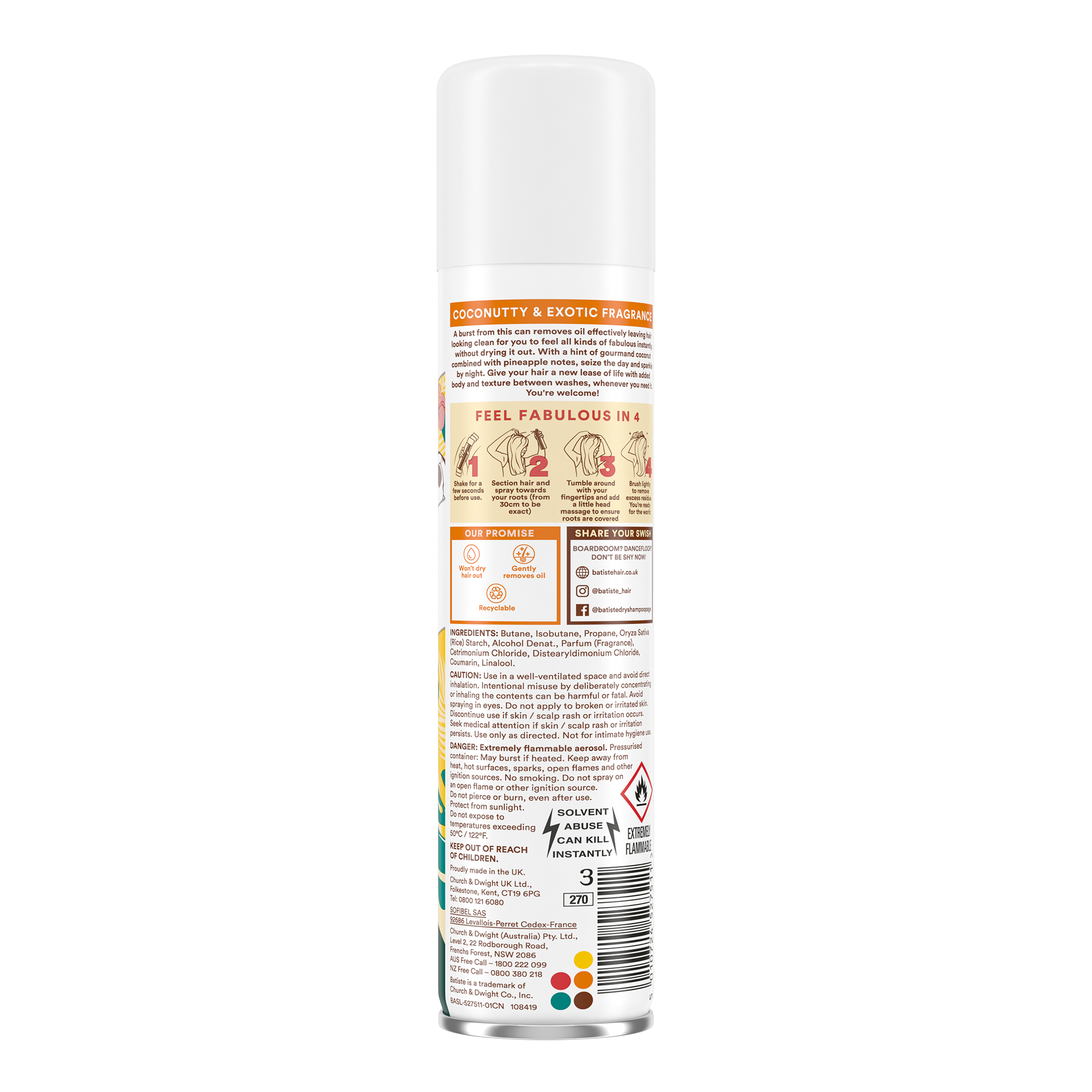 BATISTE SHAMPOO SECO FRAGANCIA TROPICAL COCO 200ML - 3