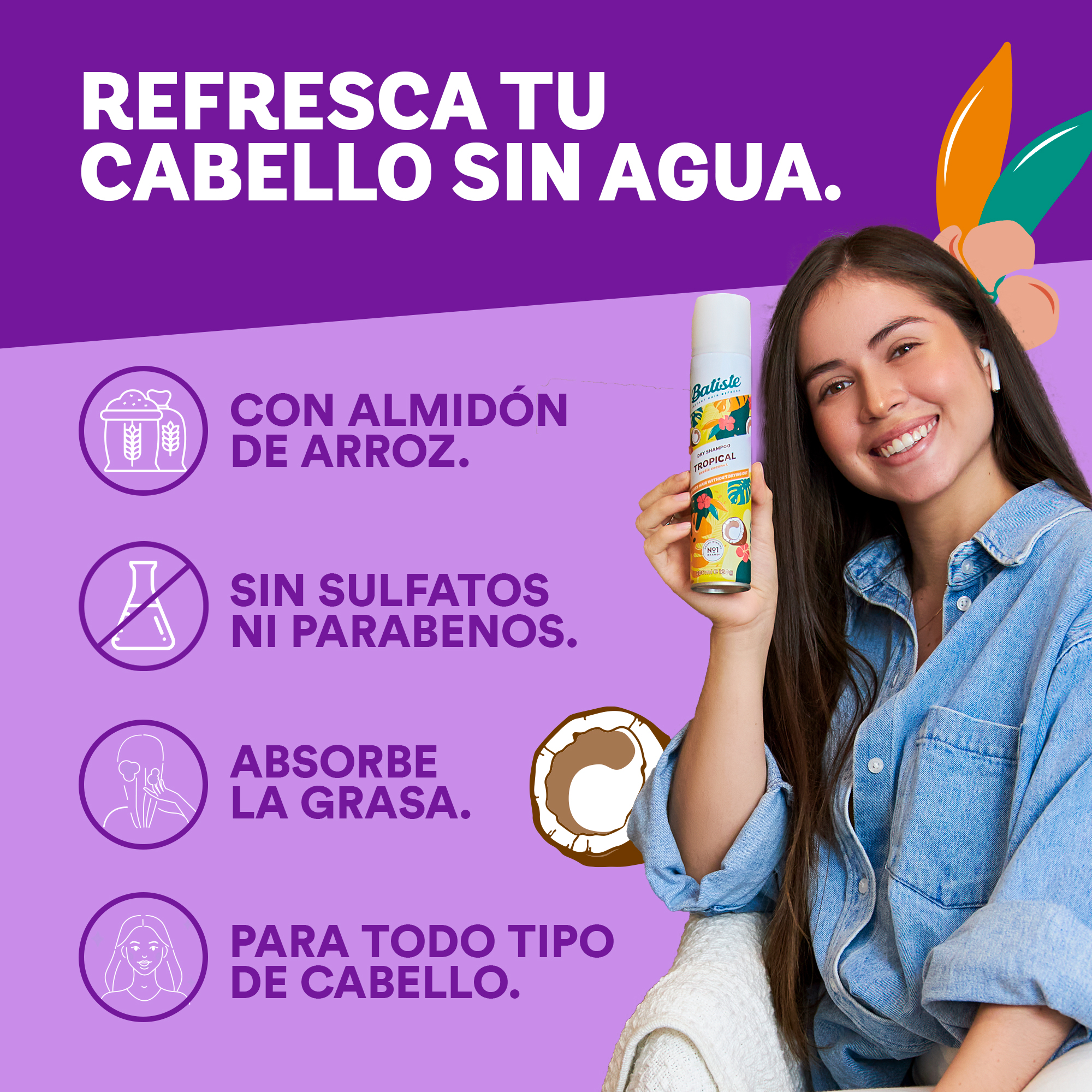 BATISTE SHAMPOO SECO FRAGANCIA TROPICAL COCO 200ML - 4
