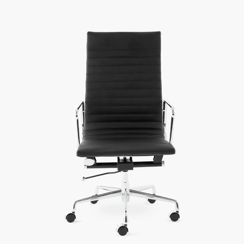 SILLA ESCRITORIO FORM OFFICE CUERO NEGRO ALUMINIUM ALTA REPLICA - 1