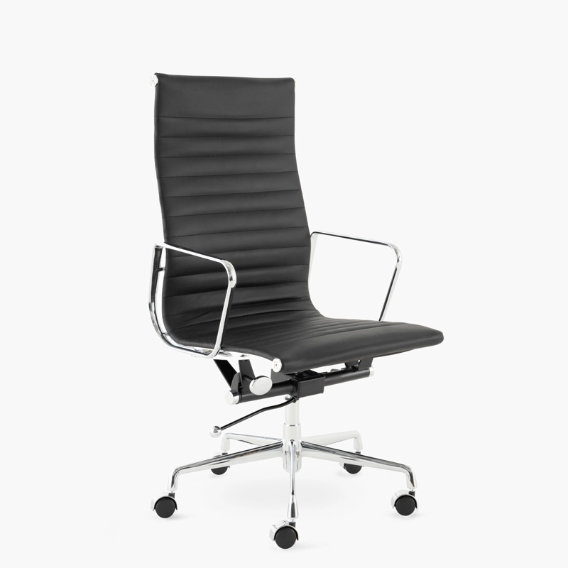 SILLA ESCRITORIO FORM OFFICE CUERO NEGRO ALUMINIUM ALTA REPLICA - 2