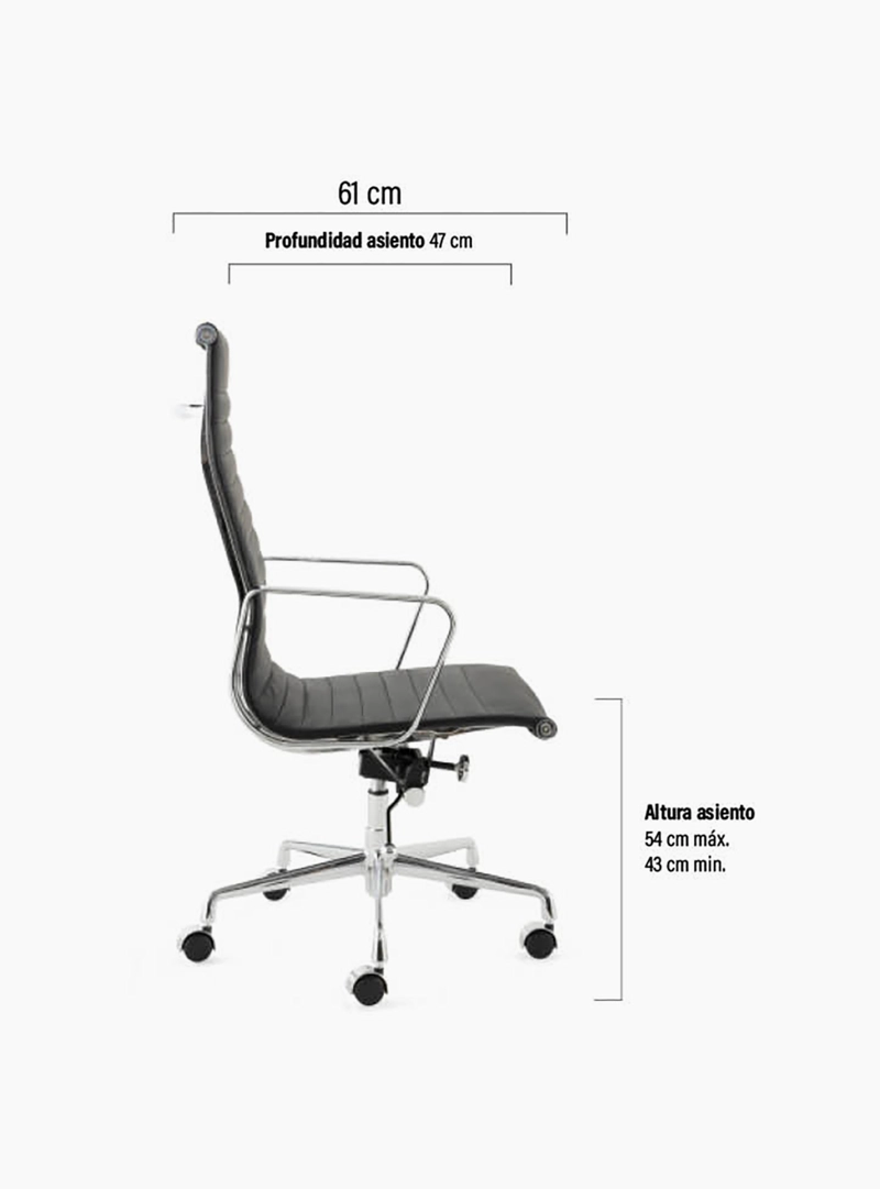 SILLA ESCRITORIO FORM OFFICE CUERO NEGRO ALUMINIUM ALTA REPLICA - 6