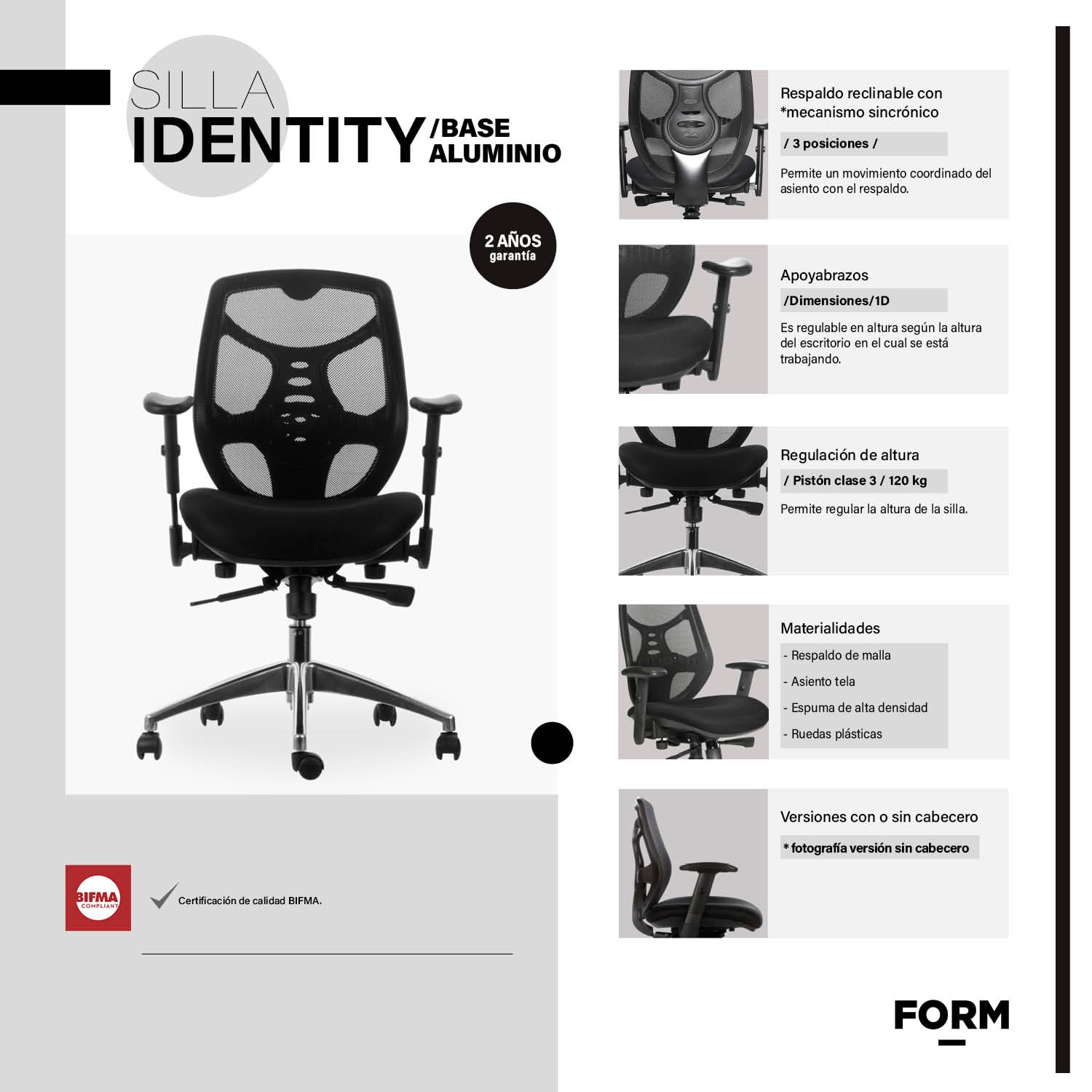 SILLA ESCRITORIO FORM OFFICE NEGRO IDENTITY BASE ALUMINIO - 3