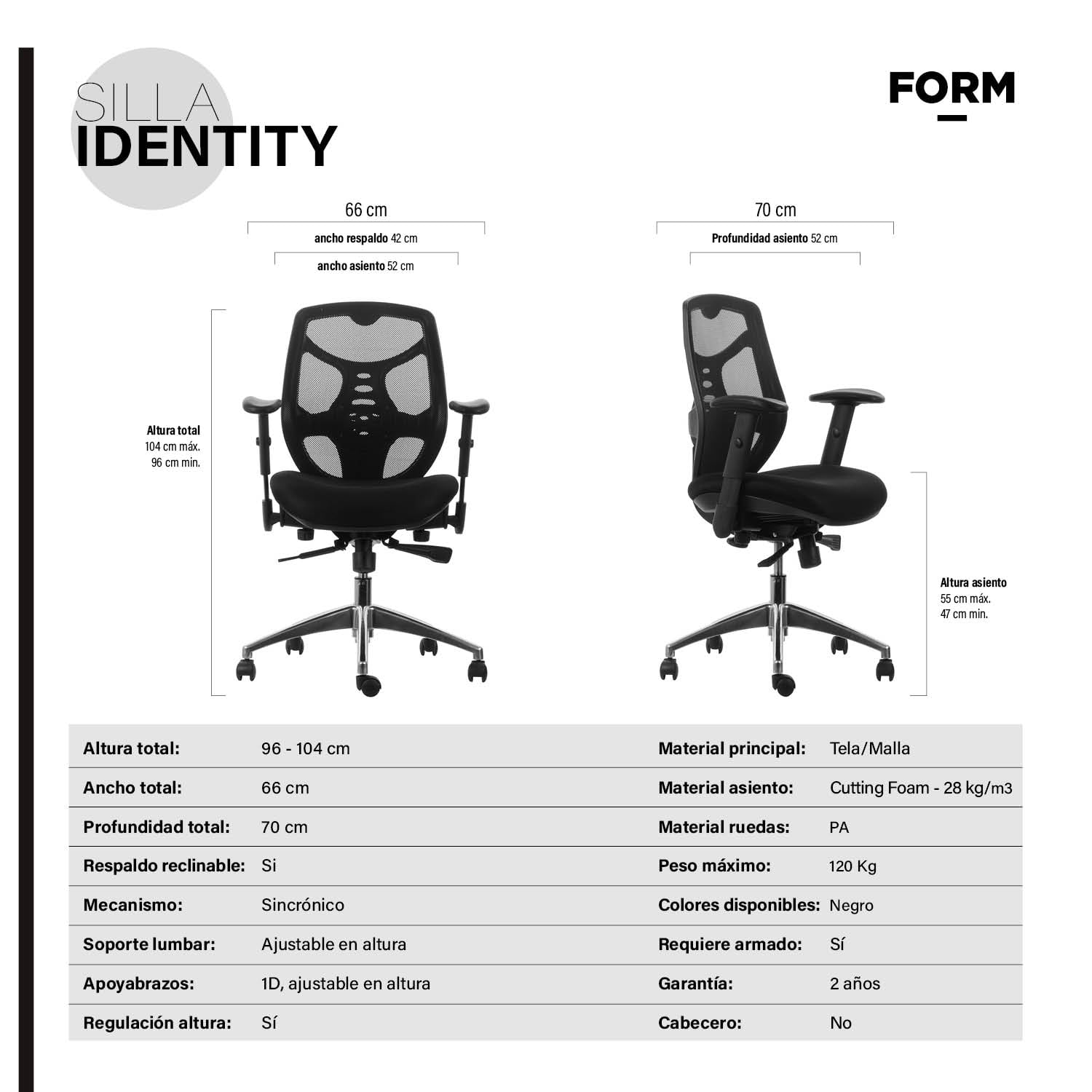 SILLA ESCRITORIO FORM OFFICE NEGRO IDENTITY BASE ALUMINIO - 4