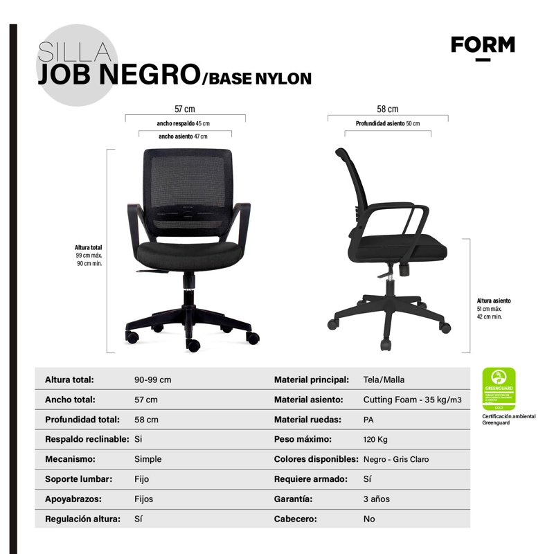SILLA ESCRITORIO FORM OFFICE JOB BASE NYLON - 6
