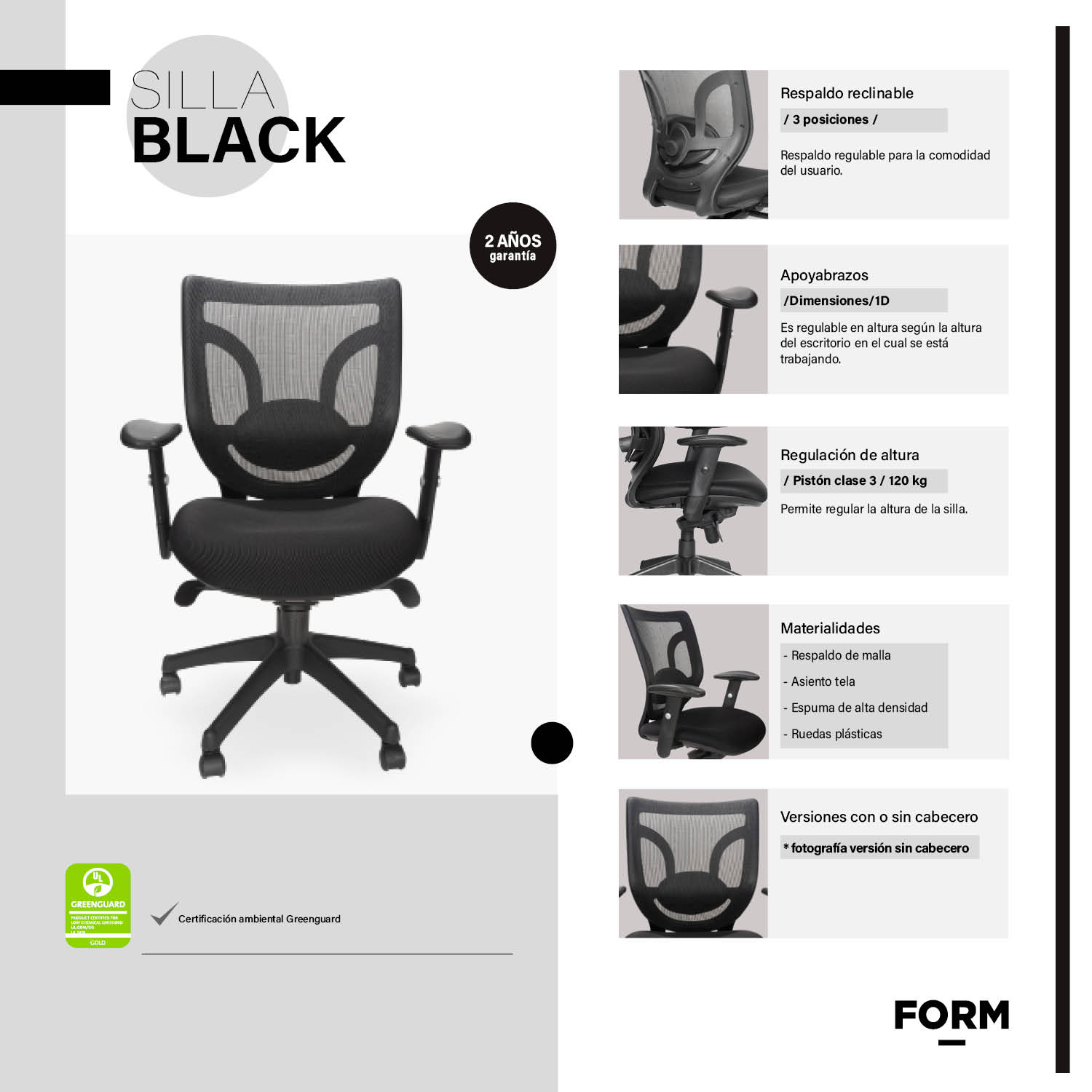 SILLA ESCRITORIO FORM OFFICE NEGRO - 5