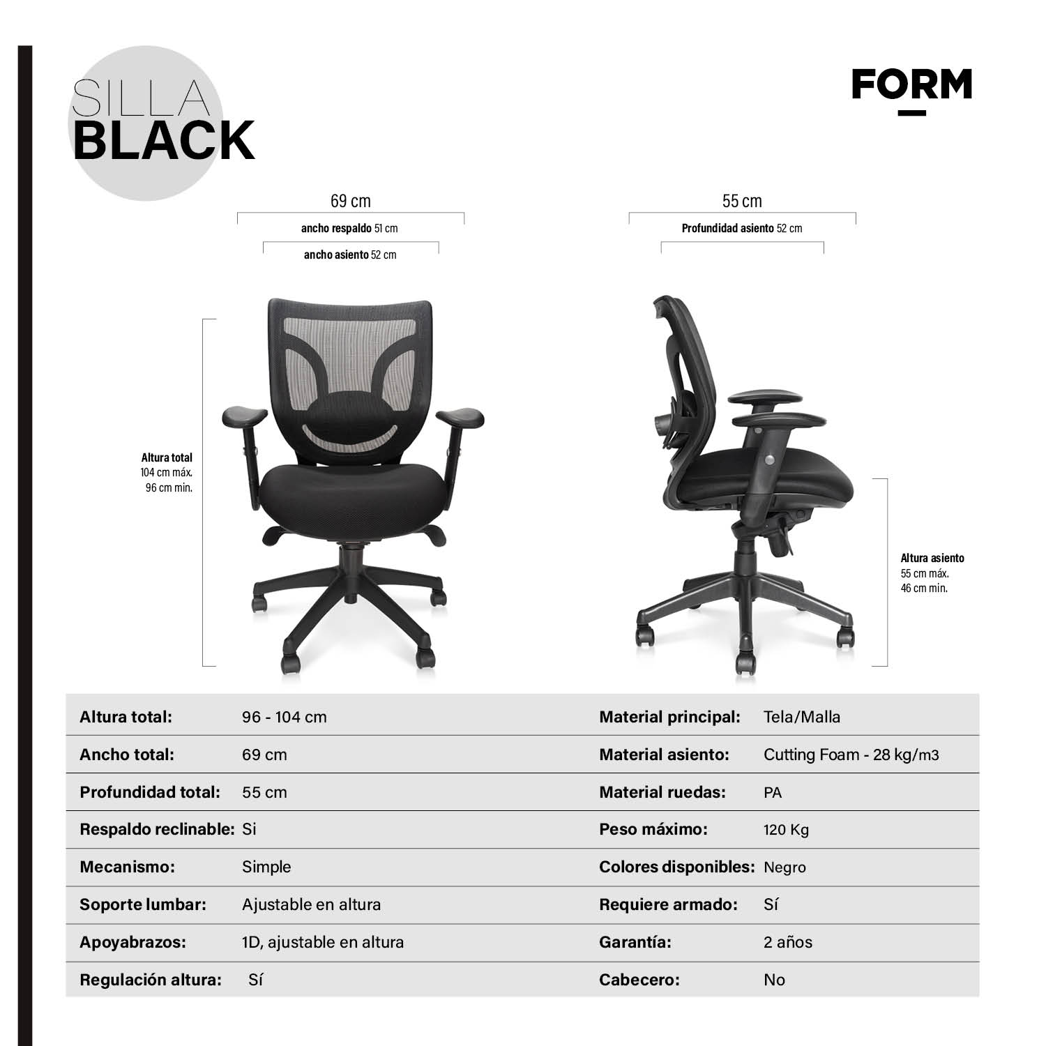 SILLA ESCRITORIO FORM OFFICE NEGRO - 6