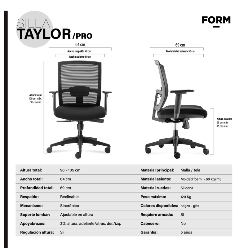 SILLA ESCRITORIO FORM OFFICE NEGRO TAYLOR - 8