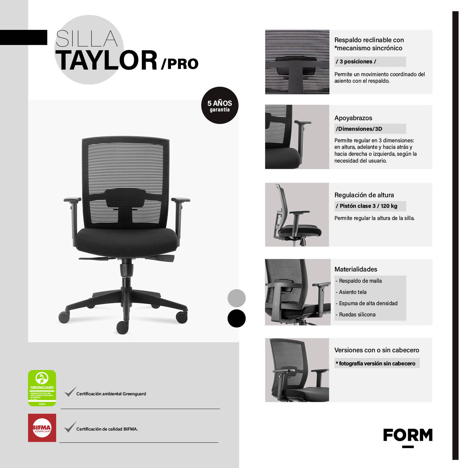 SILLA ESCRITORIO FORM OFFICE NEGRO TAYLOR - 9