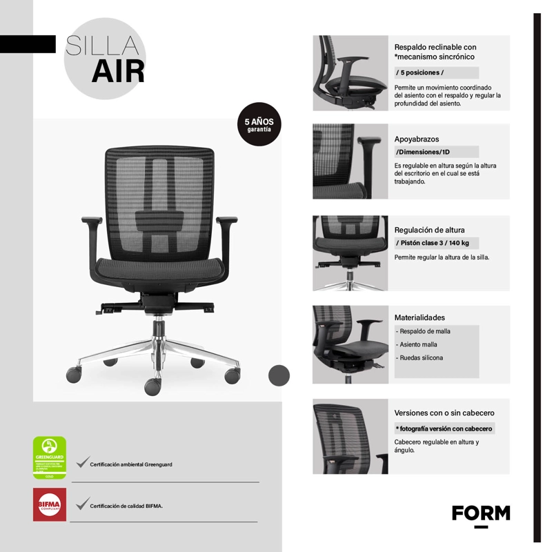 SILLA ESCRITORIO FORM OFFICE GRIS AIR OSCURO - 5