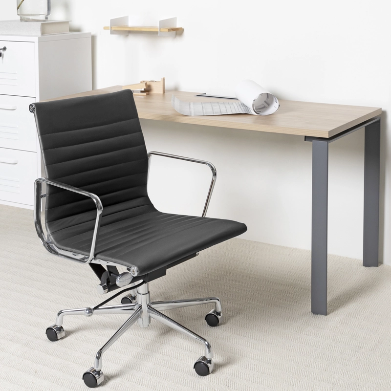 SILLA ESCRITORIO FORM OFFICE CUERO NEGRO ALUMINIUM TIPO - 2