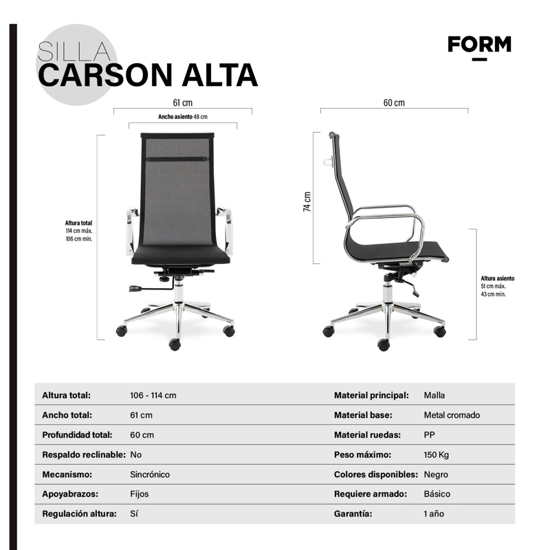 SILLA OFICINA FORM OFFICE NEGRO CARSON ALTA - 6