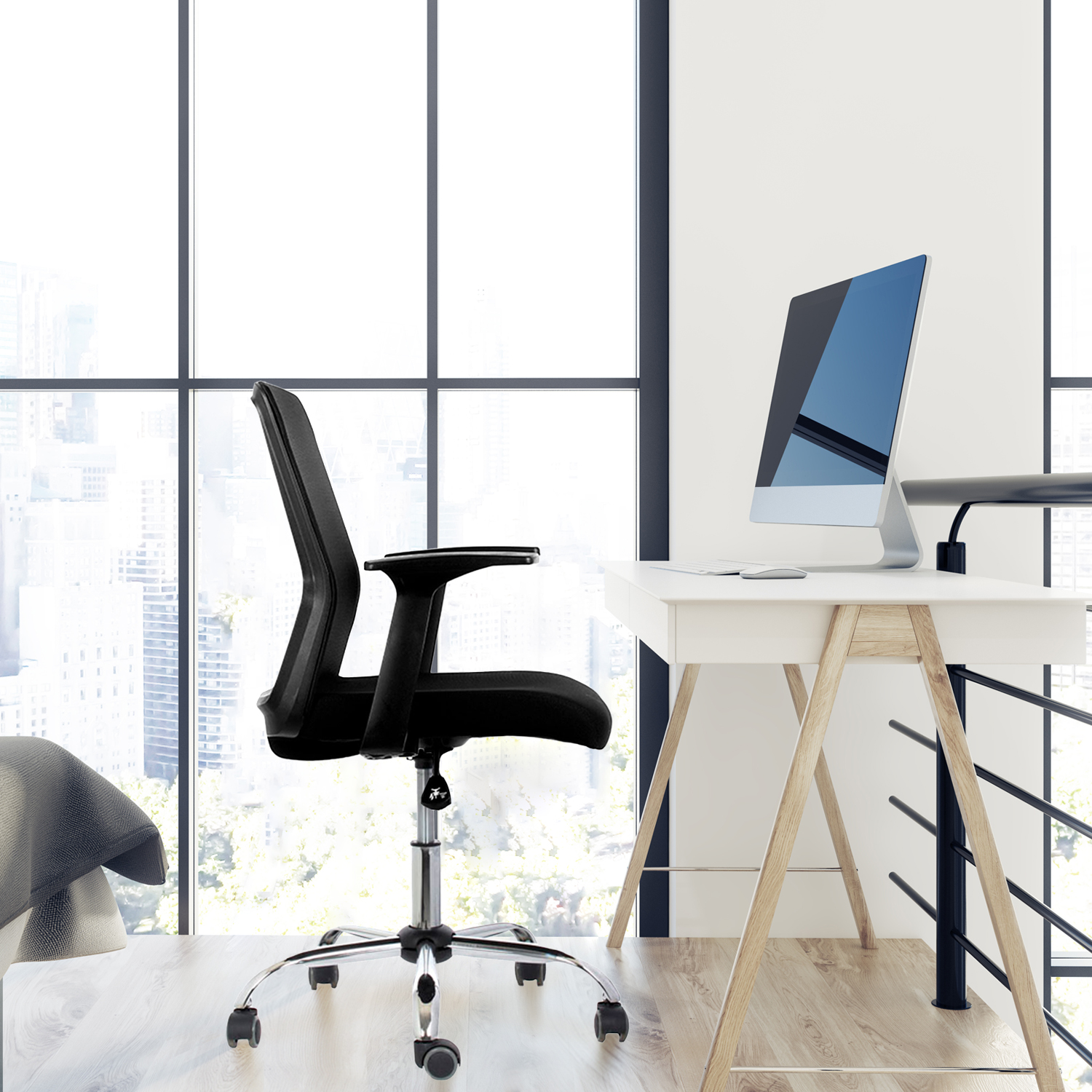 SILLA ESCRITORIO FORM OFFICE NEGRO CUBA MEDIA BRAZOS FIJOS - 2