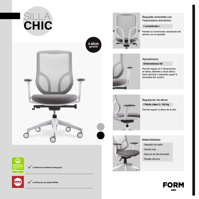 SILLA OFICINA FORM OFFICE ALUMINIO GRIS CHIC CLARO - 5