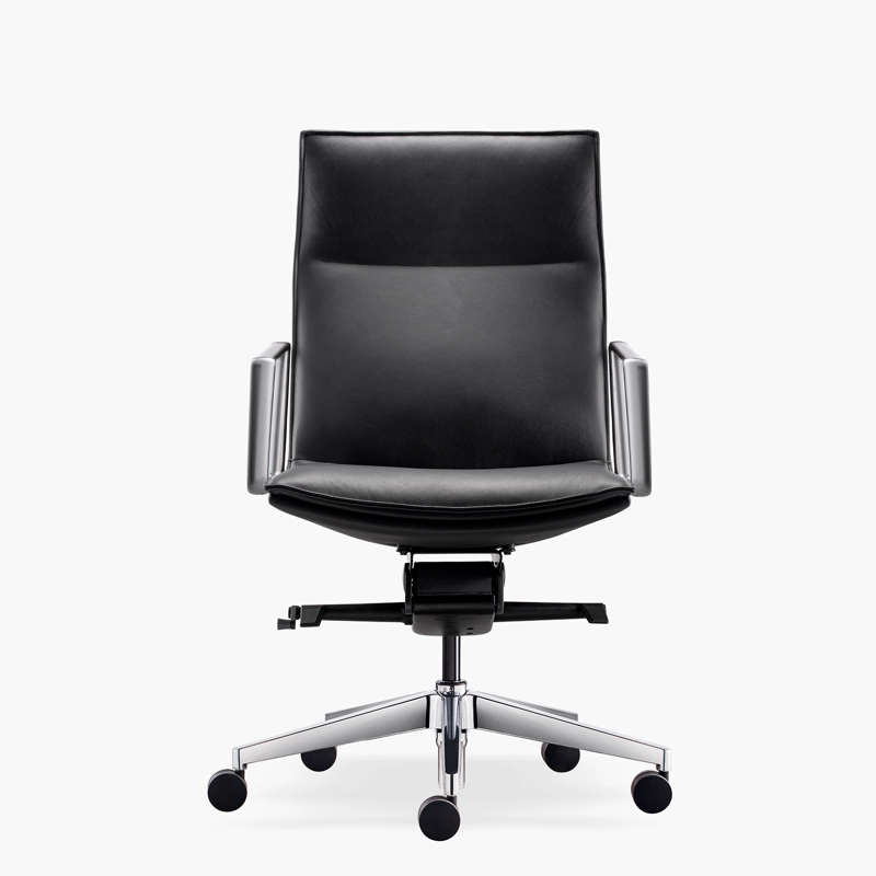SILLA OFICINA FORM OFFICE ALUMINIO CUERO NEGRO ALEK MEDIA - 1