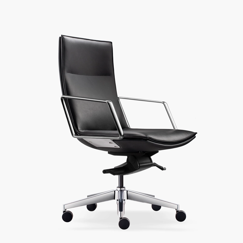 SILLA OFICINA FORM OFFICE ALUMINIO CUERO NEGRO ALEK MEDIA - 2