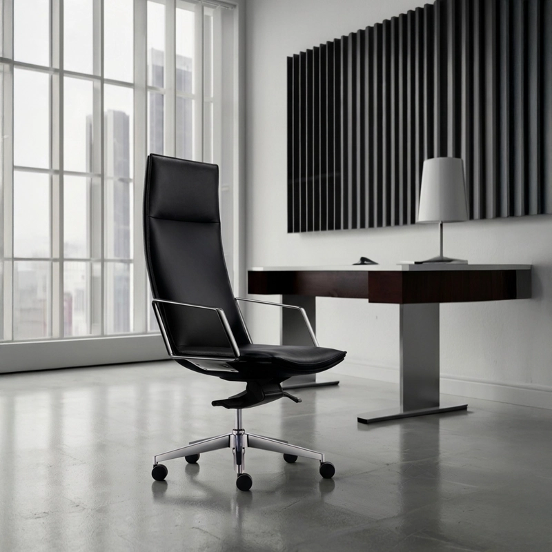SILLA OFICINA FORM OFFICE ALUMINIO CUERO NEGRO ALEK ALTA - 2
