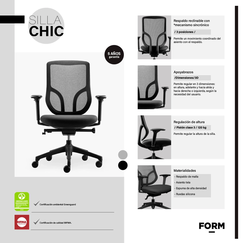 SILLA OFICINA FORM OFFICE ALUMINIO NEGRO CHIC - 6