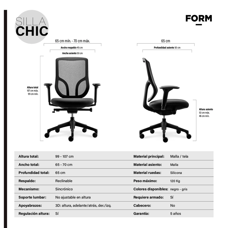 SILLA OFICINA FORM OFFICE ALUMINIO NEGRO CHIC - 7