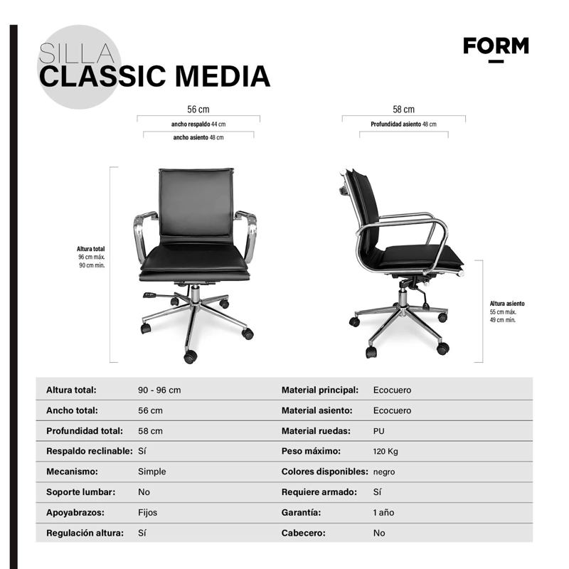 SILLA EJECUTIVA FORM OFFICE ALUMINIO NEGRO CLASSIC MEDIA - 6