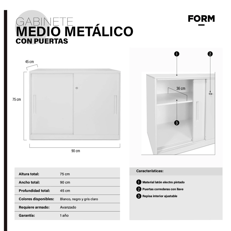 GABINETE FORM OFFICE METAL BLANCO OFICINA MEDIO METÁLICO CON PUERTAS - 4