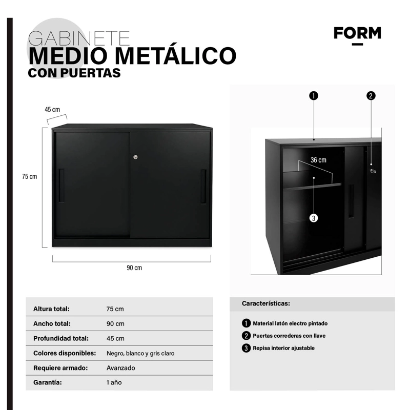 GABINETE FORM OFFICE METAL NEGRO OFICINA MEDIO METÁLICO CON PUERTAS - 4