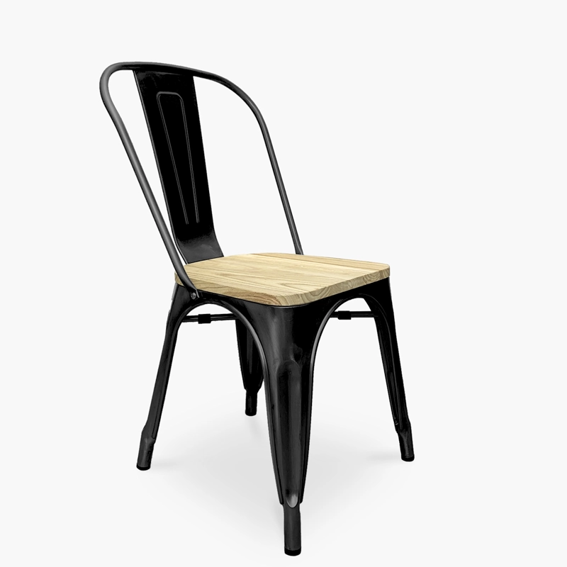 SILLA FORM DESIGN TOLIX 1 CUERPO ACERO NEGRO MADERA - 2