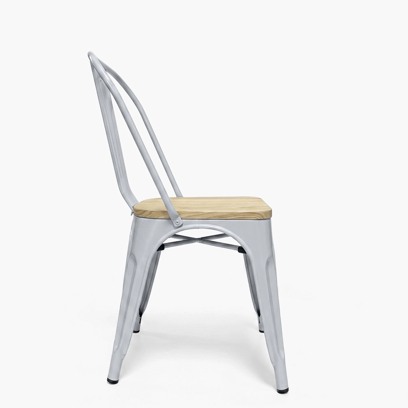 SILLA COMEDOR FORM DESIGN TOLIX 1 CUERPO MADERA PLATEADO REPLICA METAL - 3