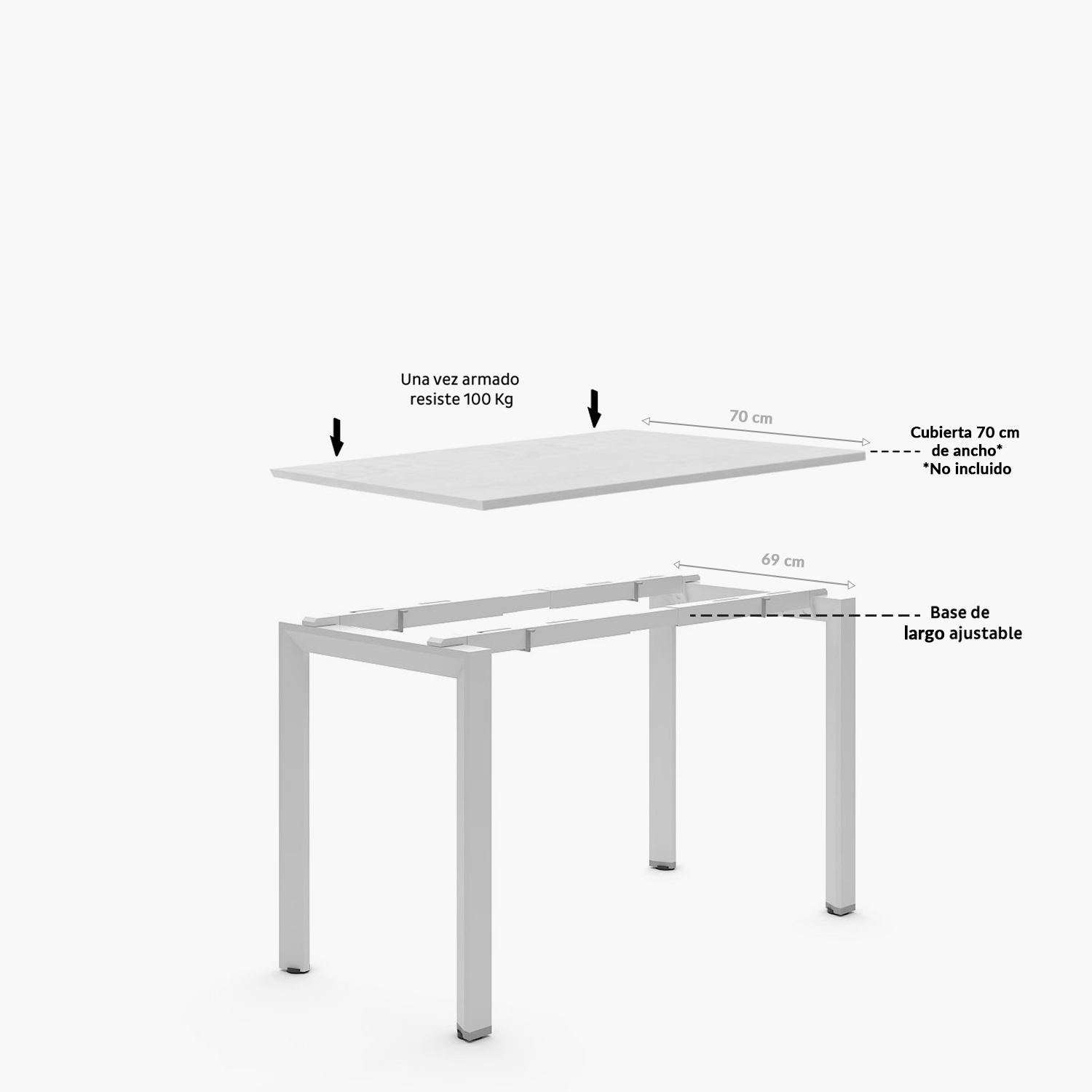 BASE ESCRITORIO FORM OFFICE EXTENSIBLE 140 200 X 70 GRIS CLARO ACERO - 4