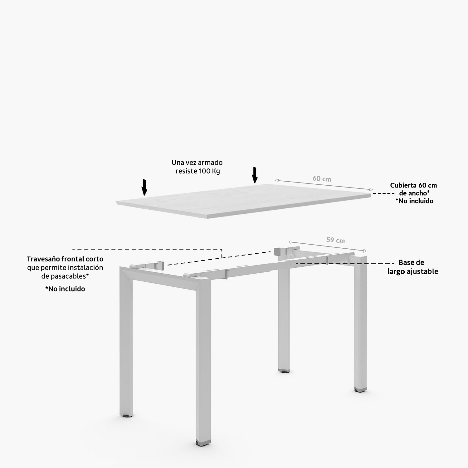 BASE ESCRITORIO FORM OFFICE NEO EXTENSIBLE 120 180 X 60 GRIS CLARO ACERO - 4