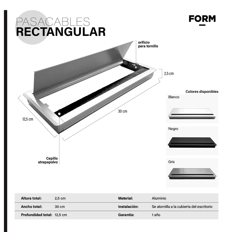 PASACABLES RECTANGULAR GRIS CLARO FORM - 3