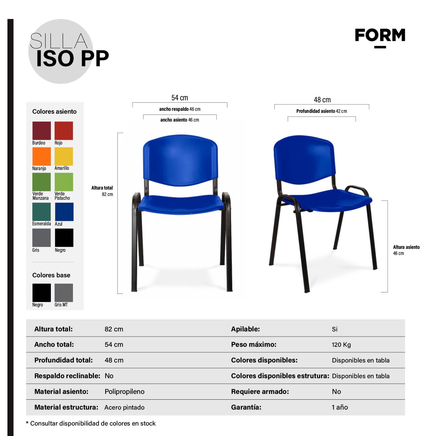 SILLA FORM OFFICE METAL AZUL VISITA ISO PP - 3