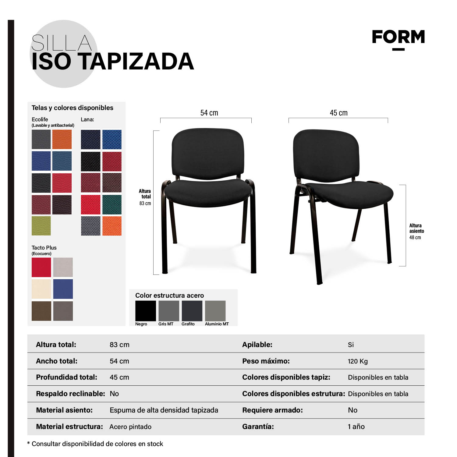 SILLA FORM OFFICE METAL NEGRO VISITA ISO TAPIZ - 3