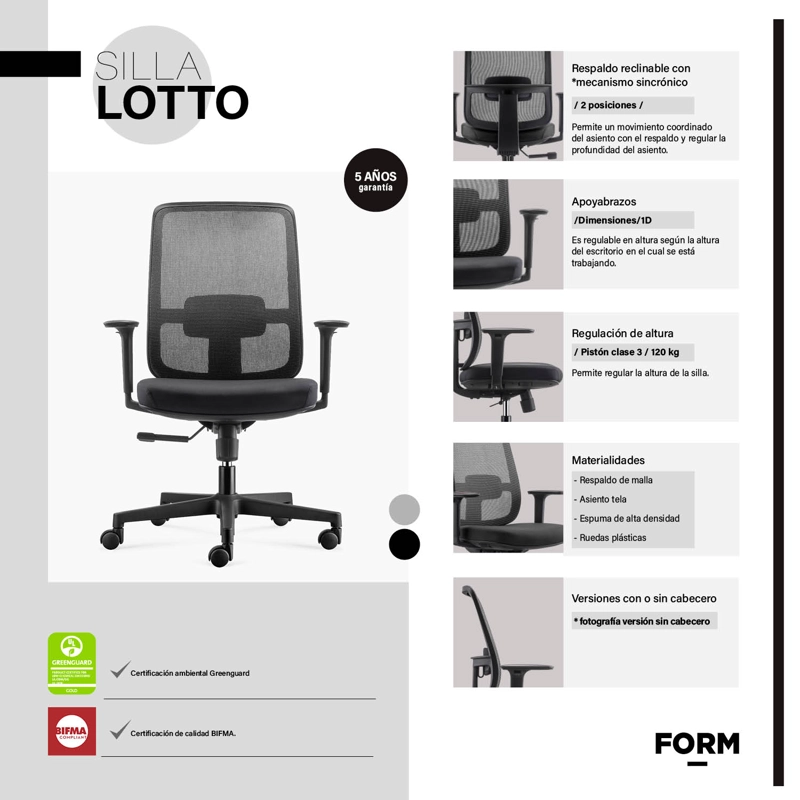 SILLA OFICINA FORM OFFICE NEGRO EJECUTIVA LOTTO - 7