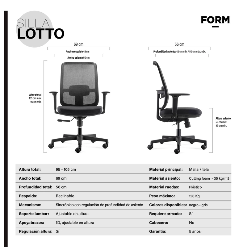SILLA OFICINA FORM OFFICE NEGRO EJECUTIVA LOTTO - 8