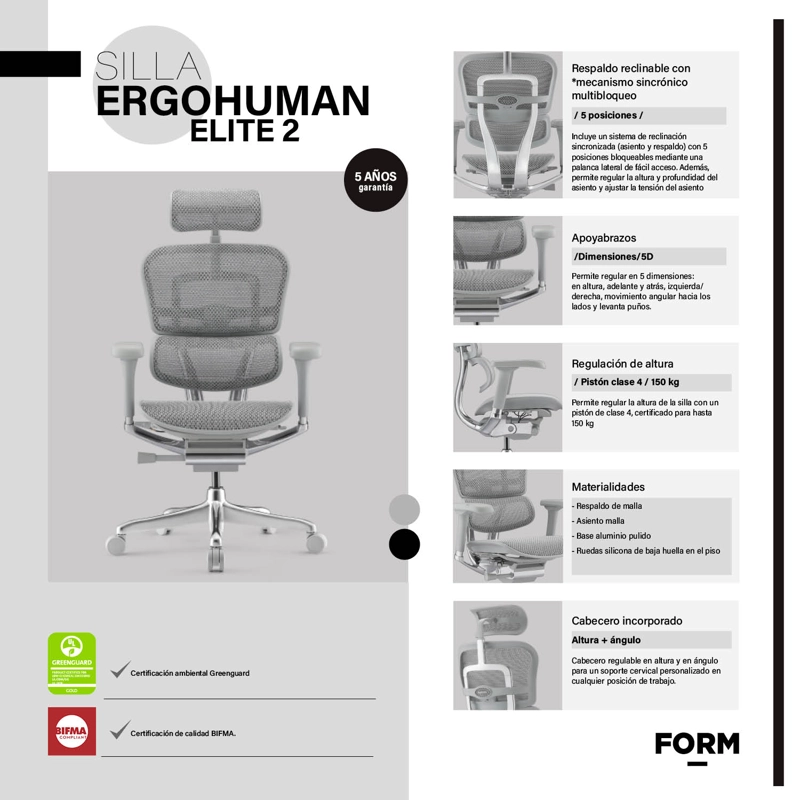 SILLA FORM OFFICE GRIS CLARO ERGOHUMAN ELITE 2 - 6