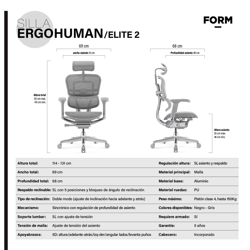 SILLA FORM OFFICE GRIS CLARO ERGOHUMAN ELITE 2 - 7