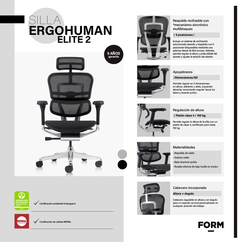 SILLA FORM OFFICE NEGRO ERGOHUMAN ELITE 2 - 7