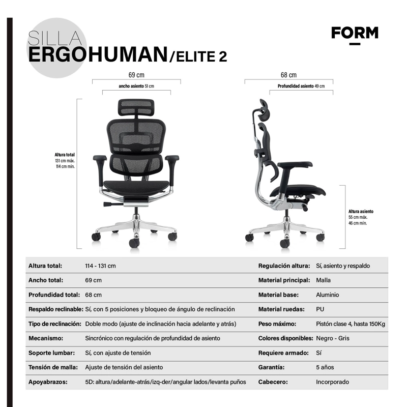 SILLA FORM OFFICE NEGRO ERGOHUMAN ELITE 2 - 8