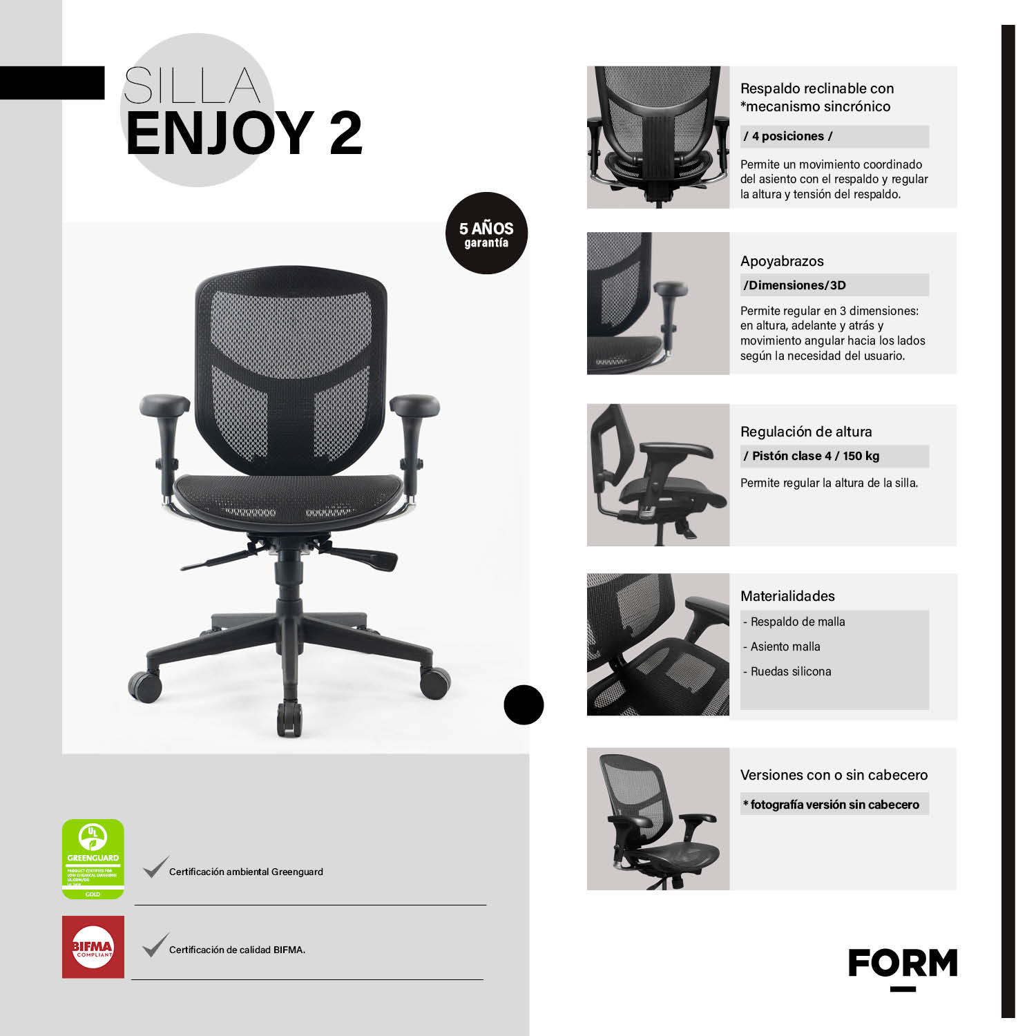 SILLA FORM OFFICE NEGRO ENJOY 2 - 6