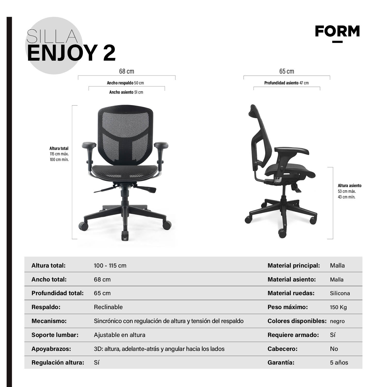 SILLA FORM OFFICE NEGRO ENJOY 2 - 7