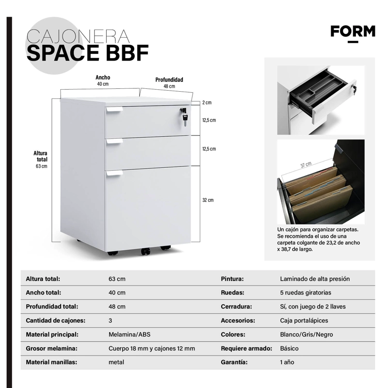 CAJONERA FORM OFFICE MADERA BLANCO MELAMINA SPACE BBF - 6