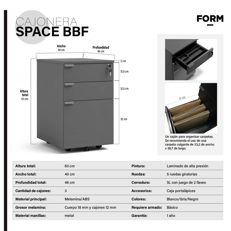 CAJONERA FORM OFFICE MADERA GRIS MELAMINA SPACE BBF - 6