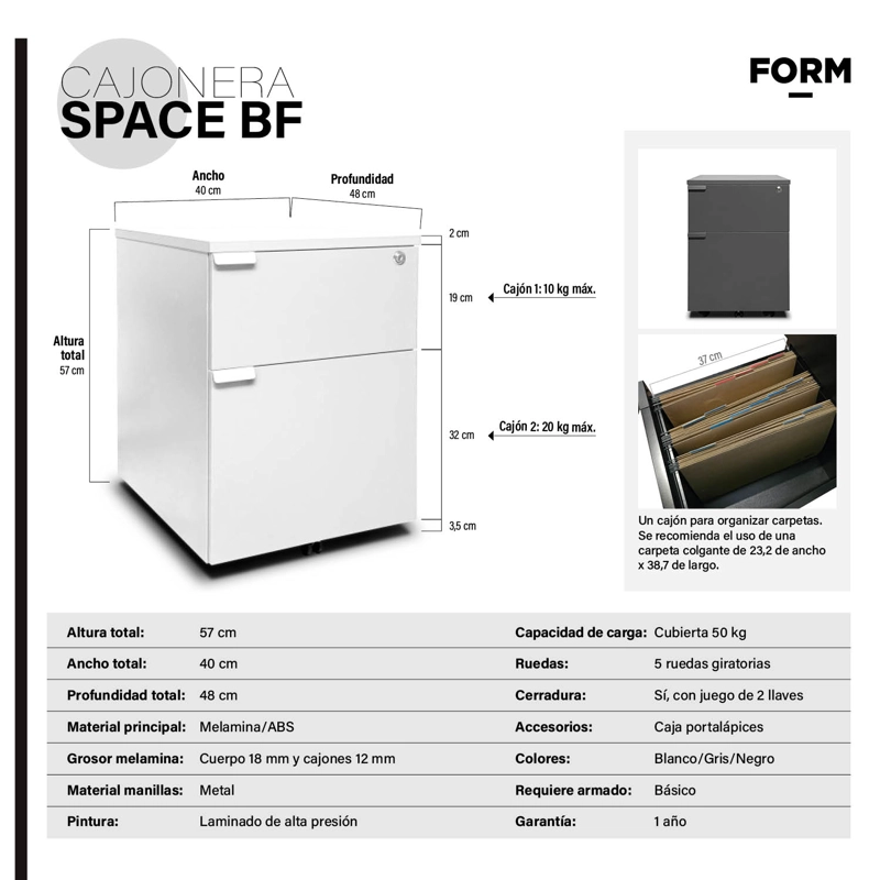 CAJONERA FORM OFFICE MADERA BLANCO MELAMINA SPACE BF - 6