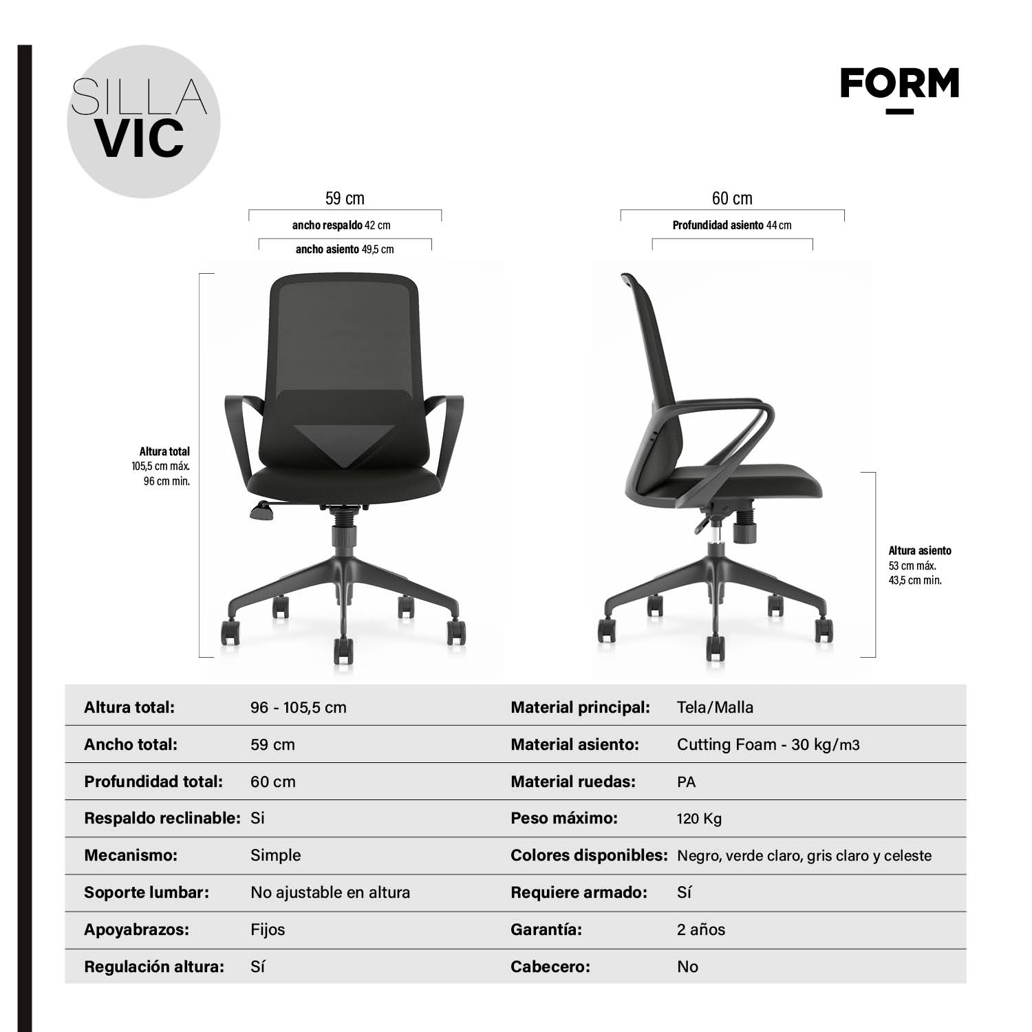 SILLA EJECUTIVA FORM OFFICE NEGRO OFICINA VIC - 7